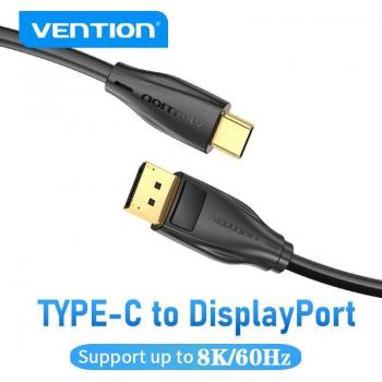 Cable Vention USB-C a DisplayPort 1.4 8K 60Hz, Convertidor Tipo C para Lenovo MacBook Pro y Monitores, Longitud 1M, Color Negro