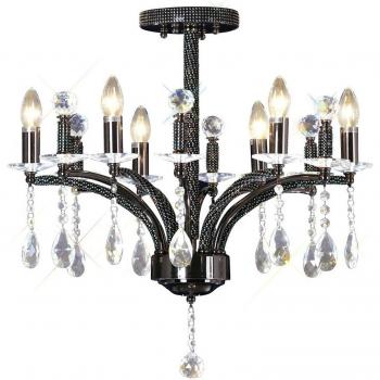 Plafón de techo Fiore 6 bombillas negro cromo cristal