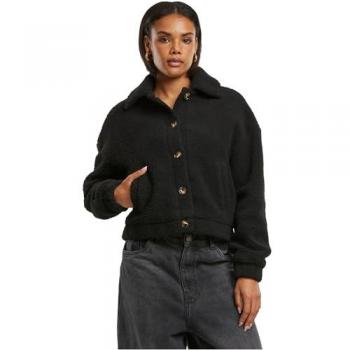 Urban Classics Women's Short Black Sherpa Button Jacket - XL