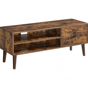 Mueble de TV VASAGLE, Mesa de Centro de Entretenimiento para televisores hasta 55 Pulgadas, Diseño de Mediados de Siglo, Blanco y Marrón Rústico, Largo 120 cm