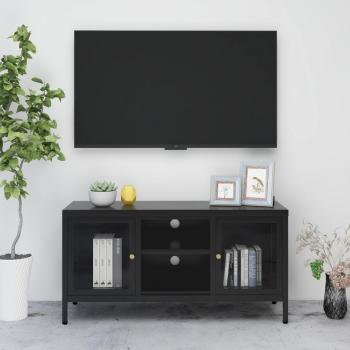 Mueble para el televisor de acero y vidrio 105x35x52 cm, Mueble de salón, Mueble TV, Mesa de TV, color negro