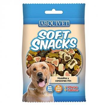 ARQUIVET Soft Snacks Huesitos y Corazones Mix 100 gr para Perro - Snacks, golosinas, chuches, premios y recompensas caninas - Alimento para complementar su Dieta