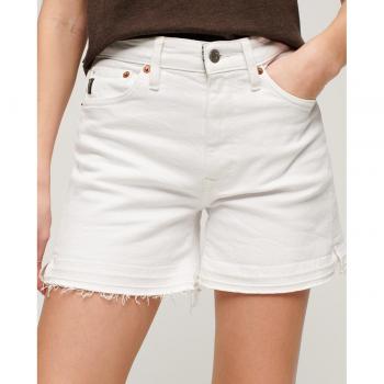 Superdry - Pantalón corto de mujer desfilado de talle medio, color blanco, corte regular