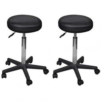 vidaXL 2X Taburetes de Oficina de Cuero Sintético Mobiliario Muebles Decoración Casa Hogar Diseño Estético Ergonómico Duraderos Negro 35.5x98cm