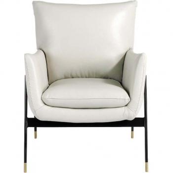 Sillón tapizado en piel vacuno gris ANGEL CERDÁ 5042C, color blanco roto y negro, dimensiones 67 x 75 x 87 cm