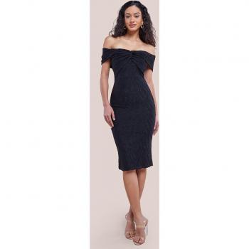 Goddiva Front Knot Twist Midi Dress - Black - Size 18 UK