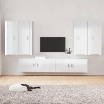Juego de muebles de TV de madera contrachapada pulida blanca de 6 piezas