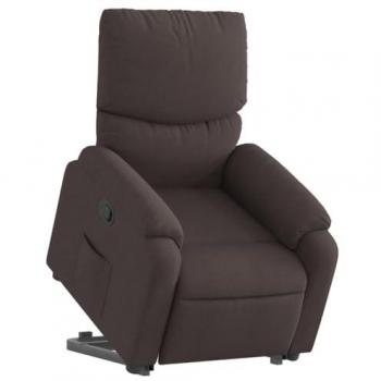 Sillón Reclinable Elevable de Tela Marrón Oscuro con Respaldo y Reposabrazos, Sillón Orejero para Relax y Descanso, Asiento Ajustable