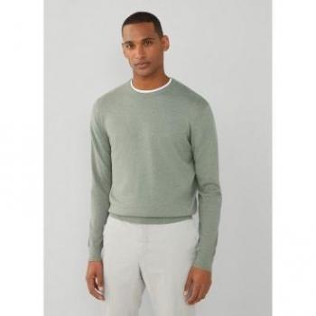 Jersey de hombre cuello redondo con coderas en color verde de cashmere