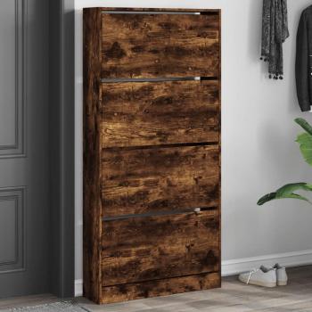Zapatero con 4 cajones abatibles en roble ahumado, dimensiones 80x21x163,5 cm