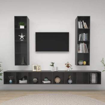 Mueble de salón de pared 4 piezas madera de ingeniería gris brillante con mueble para TV