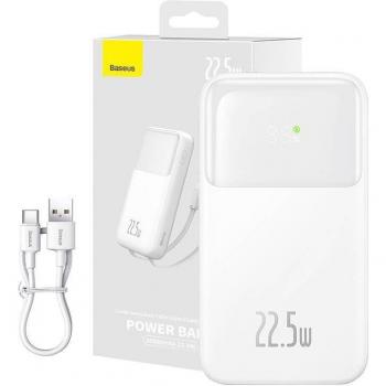 Powerbank Baseus Comet 10000mAh 22.5W con pantalla y cable USB-A - USB-C 0,3m blanco