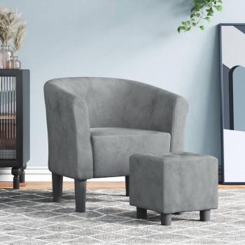 Sillón con taburete de terciopelo gris oscuro vidaXL