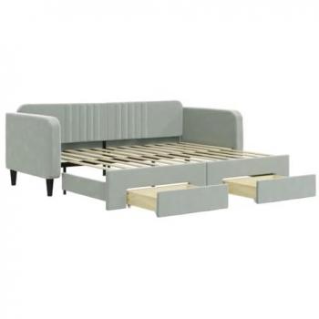 Sofá cama nido con cajones terciopelo gris claro 90x200 cm