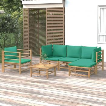 vidaXL 6-Piece Garden Lounge Set with Green Cushions and Bamboo Frame