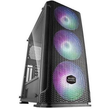 MARSGAMING MCEX, Caja Gaming Negra E-ATX, 3 Ventiladores RGB 14cm+Frontal Mesh