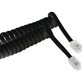 Coiled RJ10 Male to Male Telecom Cable - 2.00m Black