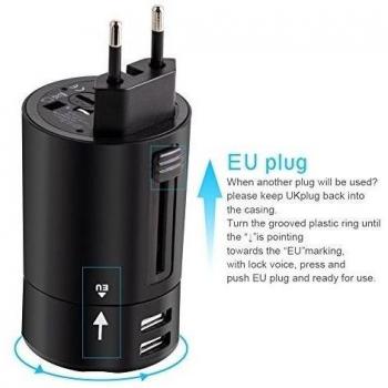 Adaptador de Enchufe de Viaje Adaptador Portátil de Rotación con Dos Puertos USB para 150 Países y Cargador de Seguridad de Fusibles para Tableta PC,Smartphones Cámaras Digitales, Reproductores de MP3 - Milool