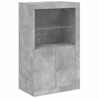 Aparador con luces LED, armario de almacenaje, mueble para salón, pasillo y cocina, madera de ingeniería gris hormigón