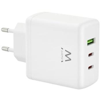 Cargador Rápido Ewent EW1333 65W con 3 Puertos USB-C y USB-A, Carga Rápida GaN, Compacto y Universal para Dispositivos Móviles