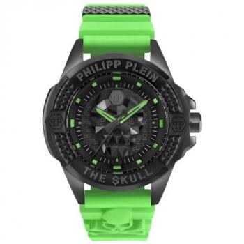 Philipp Plein Skull Watch with Green Strap, Black male, Size: ONE SIZE