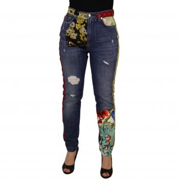 Dolce & Gabbana Blue Patchwork High Waist Skinny Denim Jeans - IT42|M, Female, Size: S