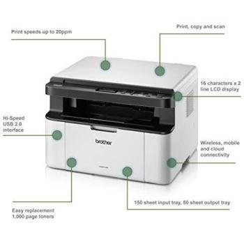 Brother DCP-1610W Mono Laser Multifunction Printer Wi-Fi 20ppm A4 Ref DCP1610WZU1