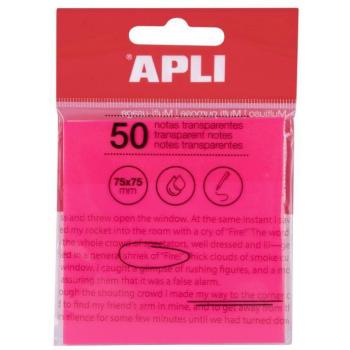 Apli Notas Adhesivas Transparentes 75x75mm Rosa Bloc de 50 Hojas Resistentes al Agua