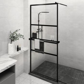 vidaXL Walk-in Shower Wall with Shelf Black 90x195 cm ESG Glass & Aluminium