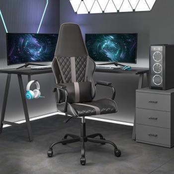 Silla Gaming Cuero Sintético Negro y Gris