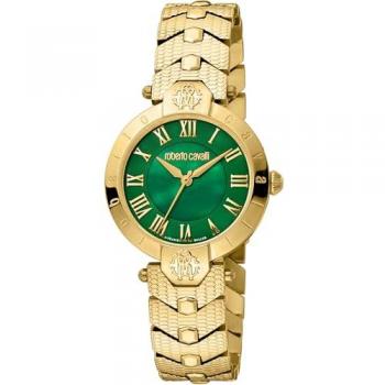 Reloj de pulsera analógico para mujer Roberto Cavalli by Franck Muller - Correa de acero inoxidable color oro amarillo, Dial de nácar verde, Modelo RV1L166M0061