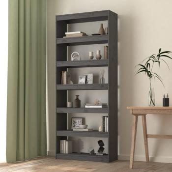 Estantería divisor de espacios de madera de pino 80x30x199,5 cm en color marrón, blanco y gris, mueble de almacenaje para oficina, estudio, sala de estar y dormitorio