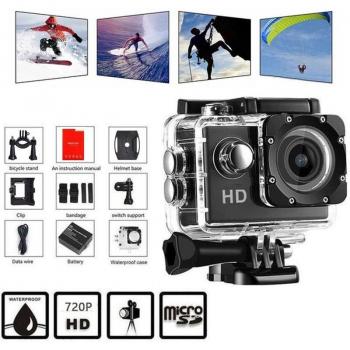 Cámara de Acción Mini Ultra HD 720P Impermeable para Exteriores y Subacuática con Pantalla a Color y Videovigilancia
