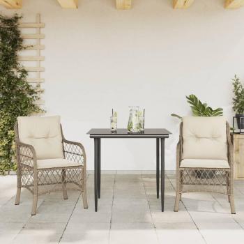 Beige Poly Rattan 3-Piece Bistro Set with Cushions