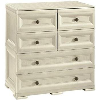 Cómoda de 6 cajones Tontarelli, 4 pequeños y 2 grandes, color beige, dimensiones L 47 x P 79 x H 85.5 cm