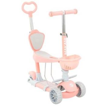 Patinete 4 en 1 Makani BonBon Rosa Caramelo con barra de empuje y cesta