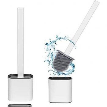 Vicloon Escobilla de Inodoro de Silicona, Escobillas de Inodoro con Mango Antideslizante y Cerdas Flexibles, Cepillo de Inodoro de Silicona con Soporte de Secado RáPido para Inodoro de BañO