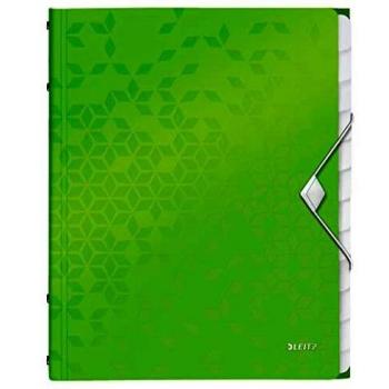 Carpeta archivadora Leitz WOW, A4, PP, 12 compartimentos, verde metálico