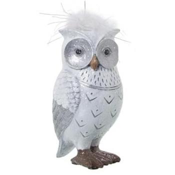 Figura Decorativa Búho Alexandra House Living Blanco Plateado Acrílico Plástico Melamina