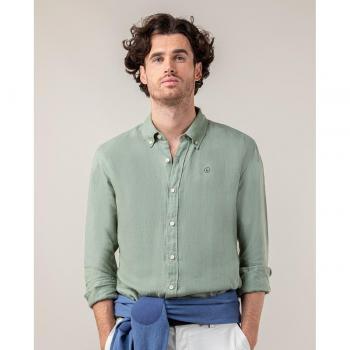 Camisa de lino de hombre regular lisa en color verde El Ganso M37