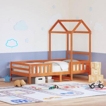 Estructura de cama con techo redondo de cera 100x200 cm madera maciza de pino color marrón