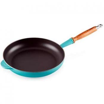 LE CREUSET Sartén con Mango de Madera, Redonda, Apto para Todas Las Fuentes de Calor, Incl. inducción, Hierro Fundido, Azul