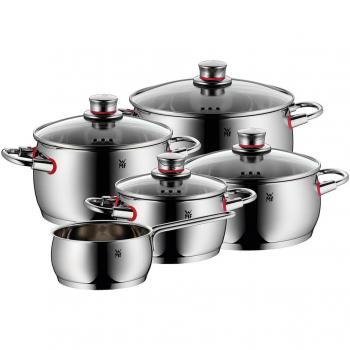 Batería de Cocina WMF Quality One 5 Piezas Inducción, Cromargan Acero Inoxidable con Tapa de Cristal