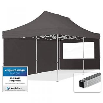 Carpa Plegable TOOLPORT 3x6m con Aluminio, Laterales con Ventanas Panorámicas, Techo Repelente al Agua, Color Gris