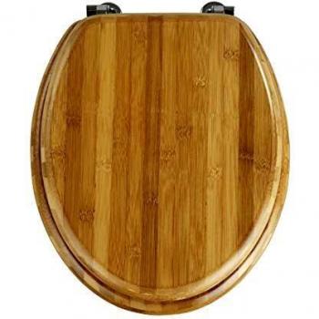 WENKO Tapa de WC Bambus - sujeción de acero inoxidable, Bambú, 34 x 41 cm, Marrón oscuro