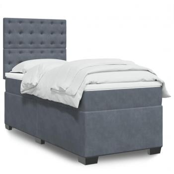 Cama box spring suave con colchón de terciopelo gris oscuro 100x200 cm