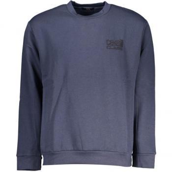 Cavalli Class Blue Cotton Sweater - S, Sweatshirts, male, Blue, Size: S, Embroidered Crewneck Fleece Sweatshirt