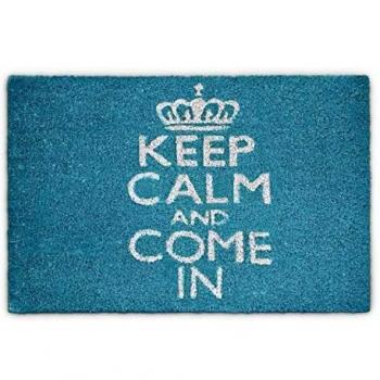 Felpudo Antideslizante de Coco 'Keep Calm And Come In', 40 x 60 cm, Color Azul