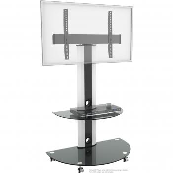 RICOO Estante TV LED pie de vidrio Soporte inclinable FS0502 giratorio rotable con rueda ajustable en altura Estante television LED pantalla plana mueble estante VESA 400x400 Universal con portaobjeto para DVD
