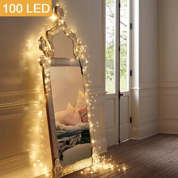 MOVEONSTEP Luces de Cadena 100 LED Funciona Con Pilas Impermeable 11M 8 Modos Guirnalda Luminosa con Función Temporizador Fiesta de Navidad Decoración de Halloween Iluminación-Blanco Cálido